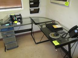 GLASS TOP DESK WITH LEFT RETURN 24 X 60 X 60 IN.