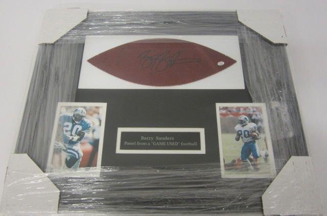 Barry Sanders Signed Autographed Game Used Football Panel Framed Certified CoA