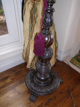 Large French floor lamp, maroon lampshade with fringe