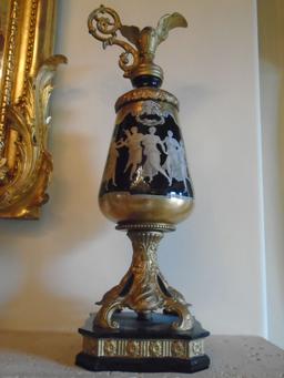 Antique Ewer Bronze & Porcelain decorative pitcher.
