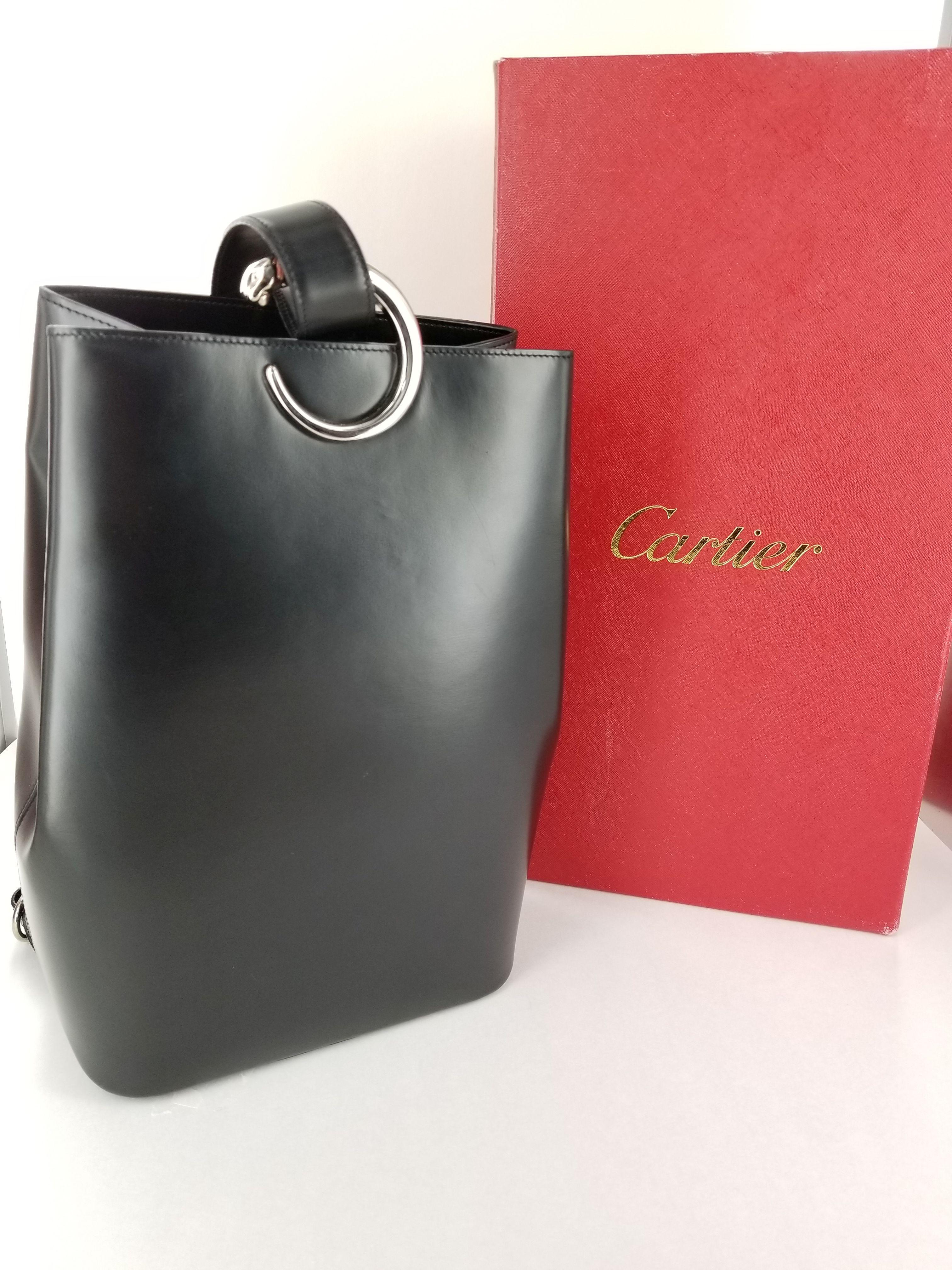 Designer Cartier Panther Panthere Leather Black Sling bag Backpack with Box