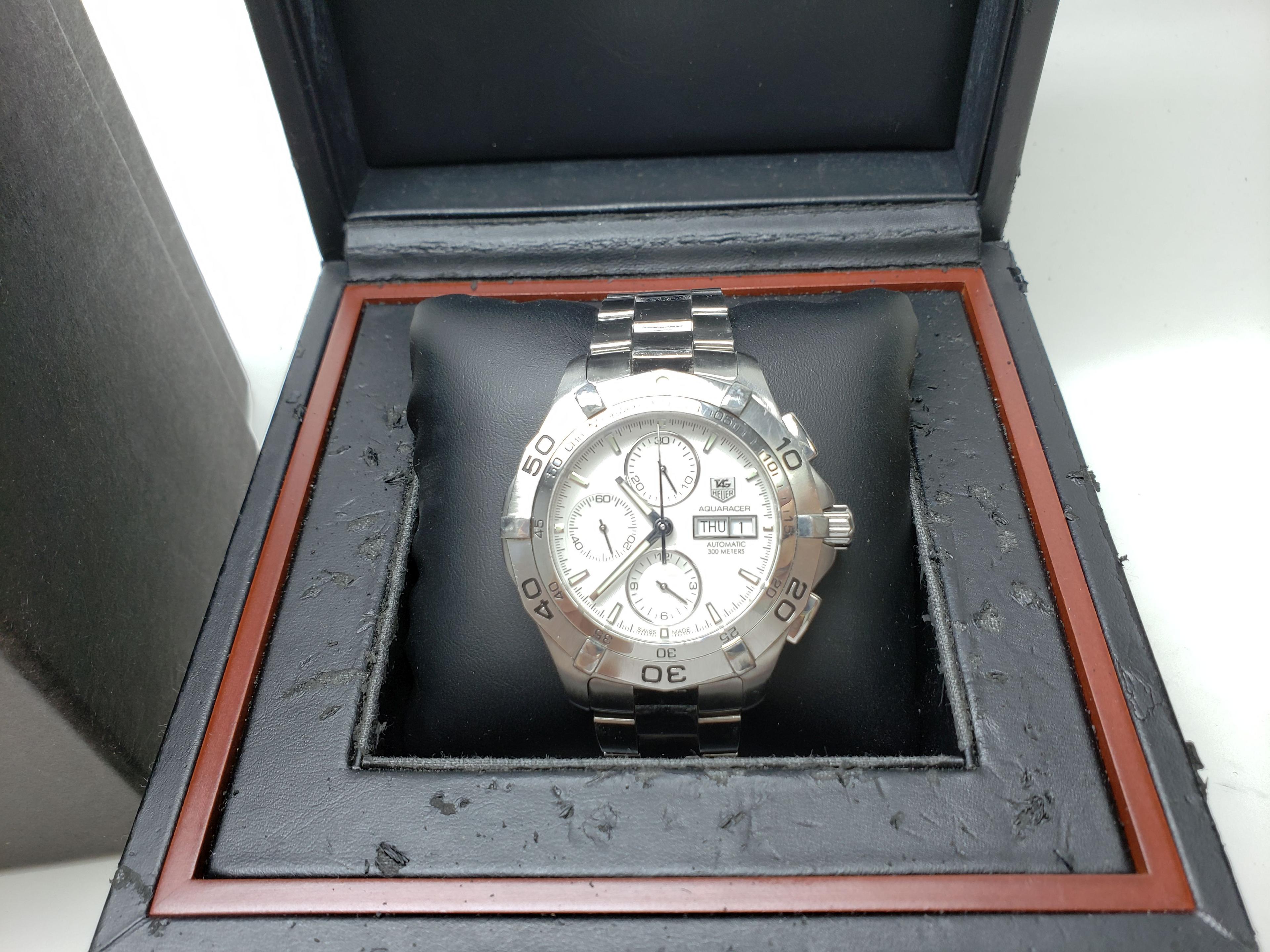 Authentic Mens Tag Heuer CAF2011 Automatic Chronograph White Dial Watch with Box