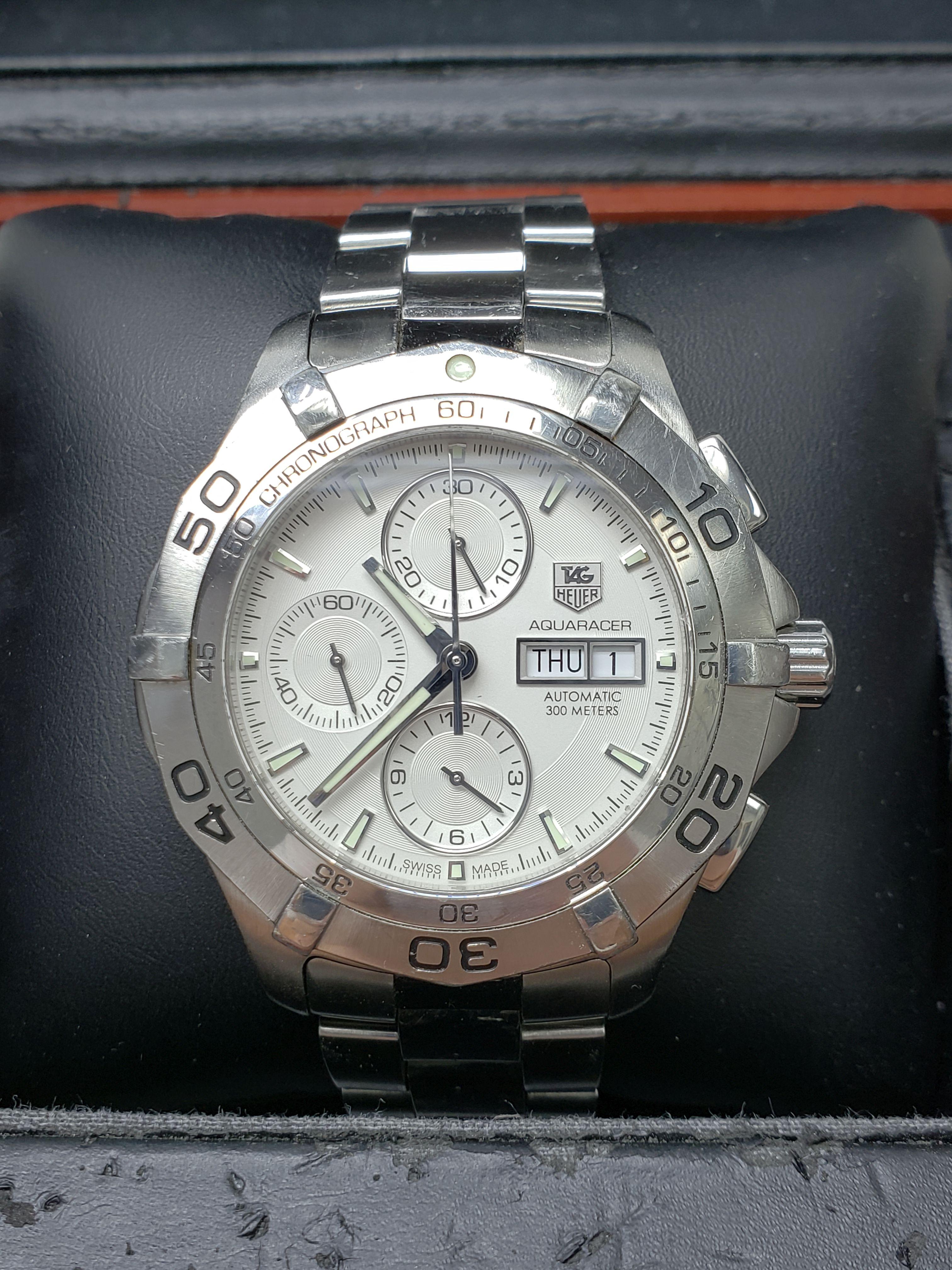 Authentic Mens Tag Heuer CAF2011 Automatic Chronograph White Dial Watch with Box