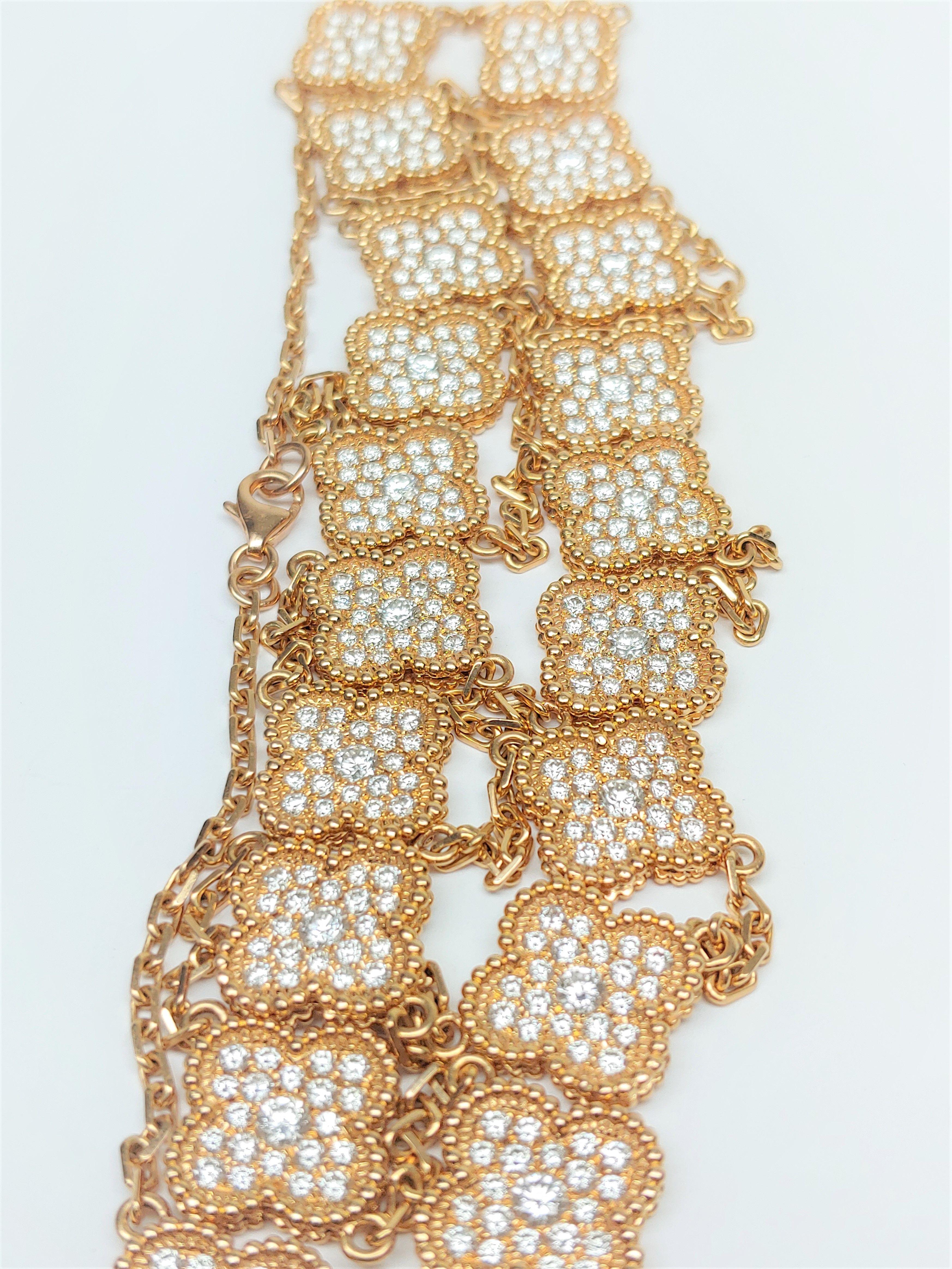 VCA Stunning Clover Alhambra 18k Gold Long Necklace 20 Paved Diamond Motifs