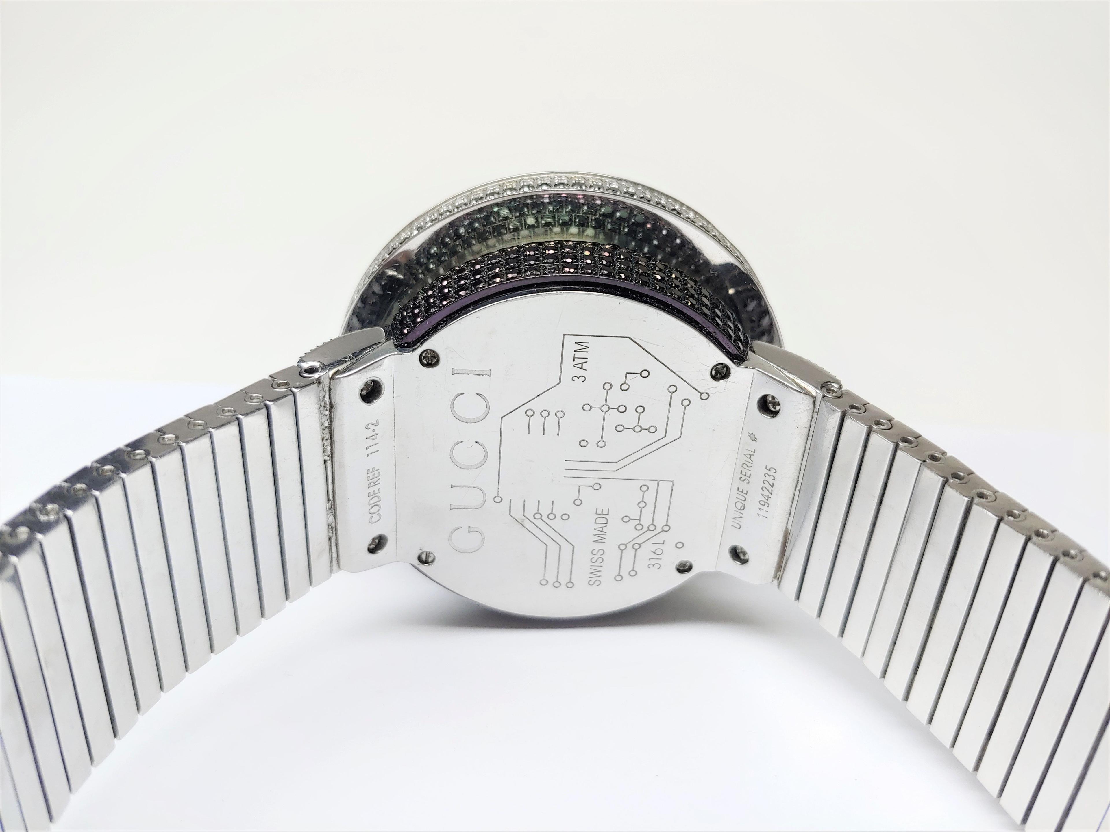 Designer Mens Gucci 114-2 Lab Diamonds St. Steel Digital Watch