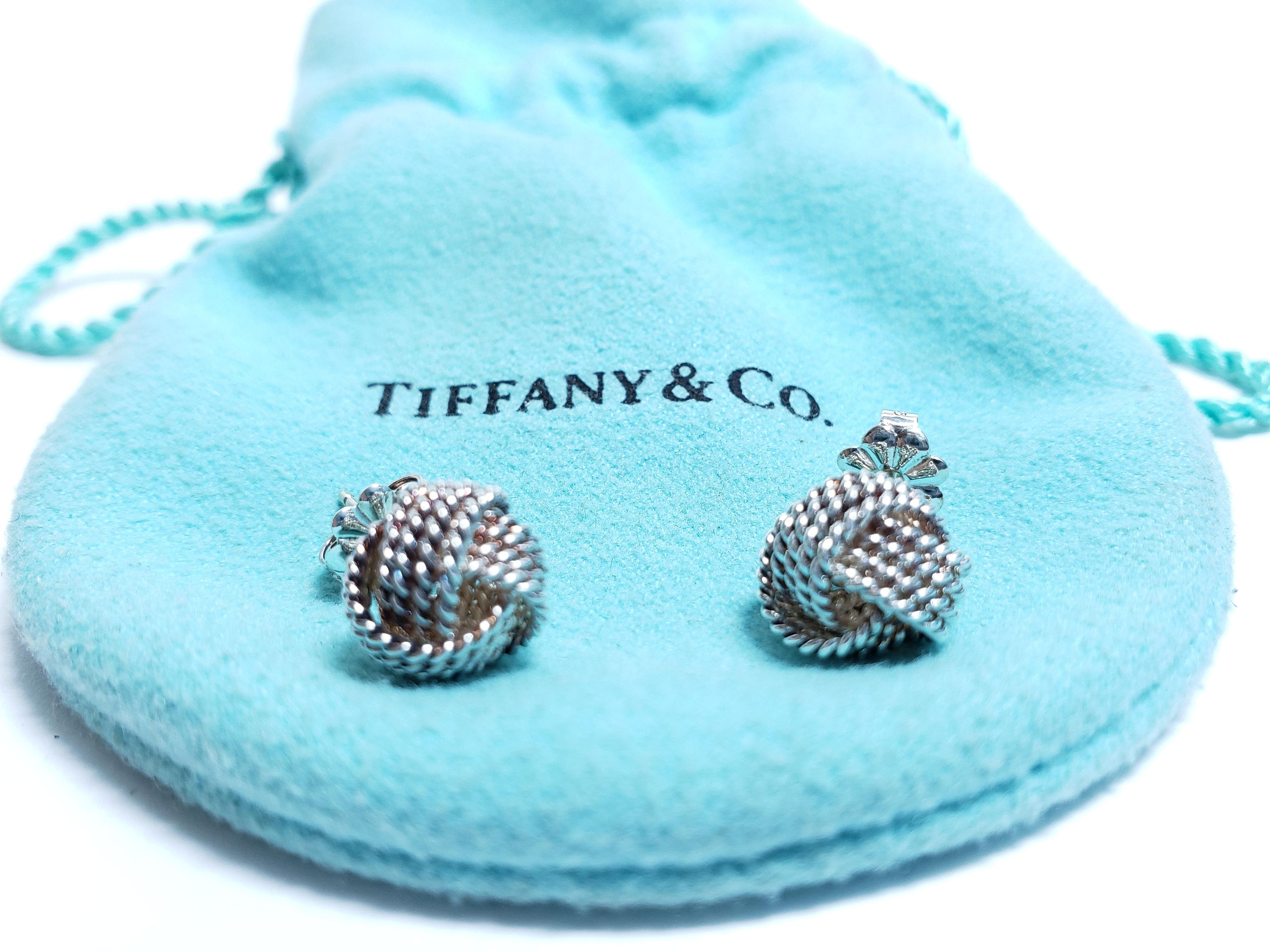 Authentic Tiffany & Co. Silver 925 Mesh Ball Earrings with Original Pouch