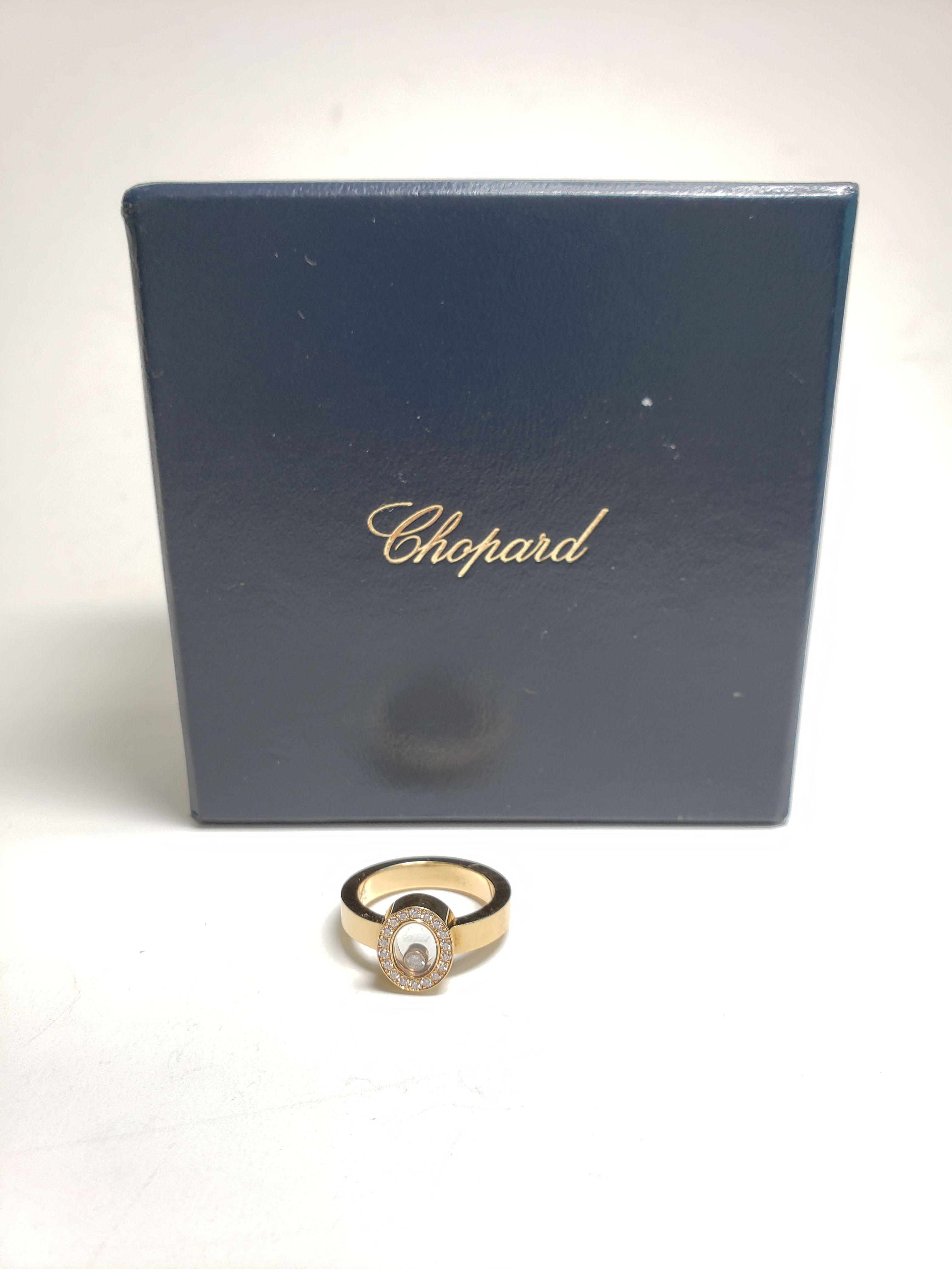 Designer Womens Chopard Floating Diamond 18k Yellow Gold Ring with Box