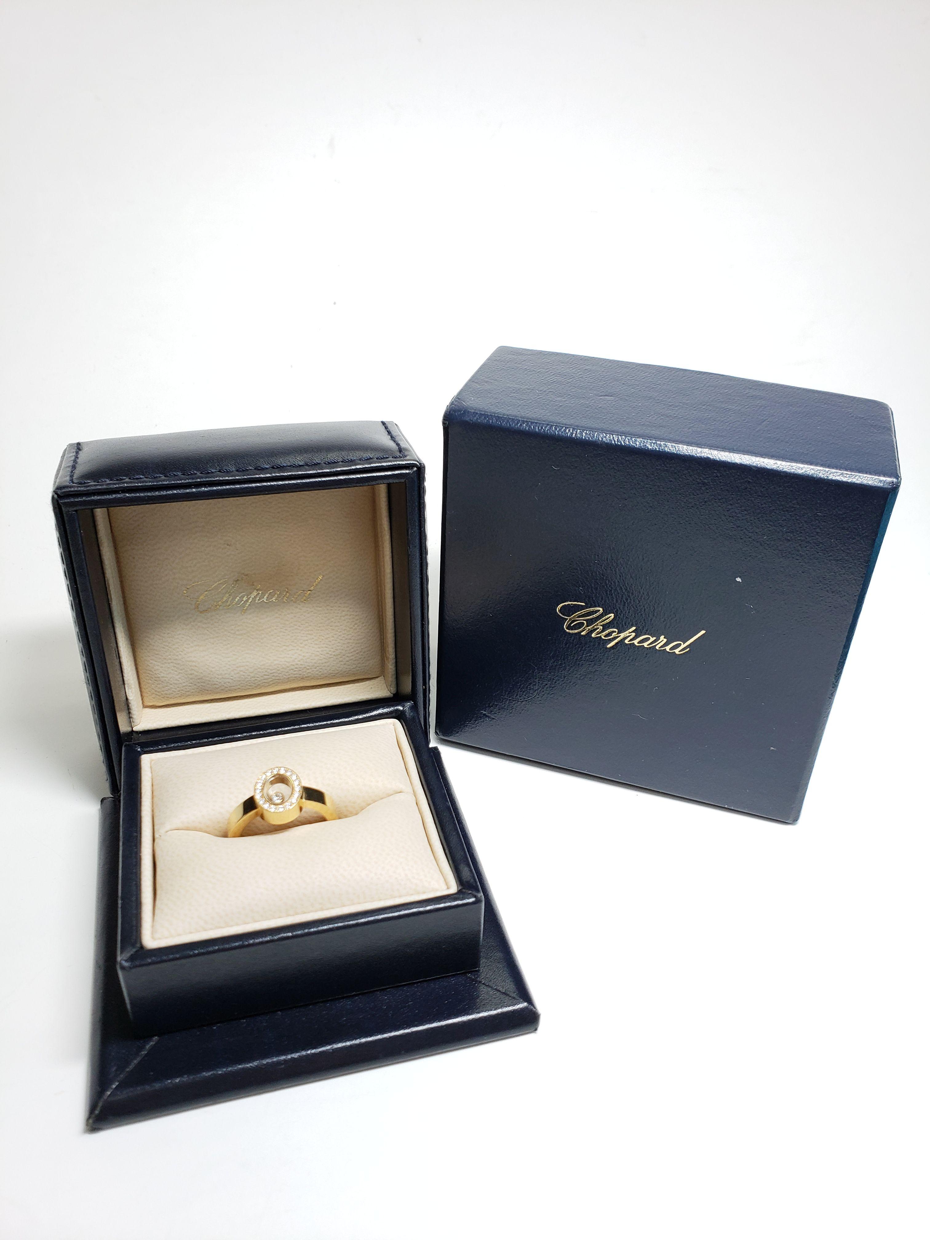 Designer Womens Chopard Floating Diamond 18k Yellow Gold Ring with Box