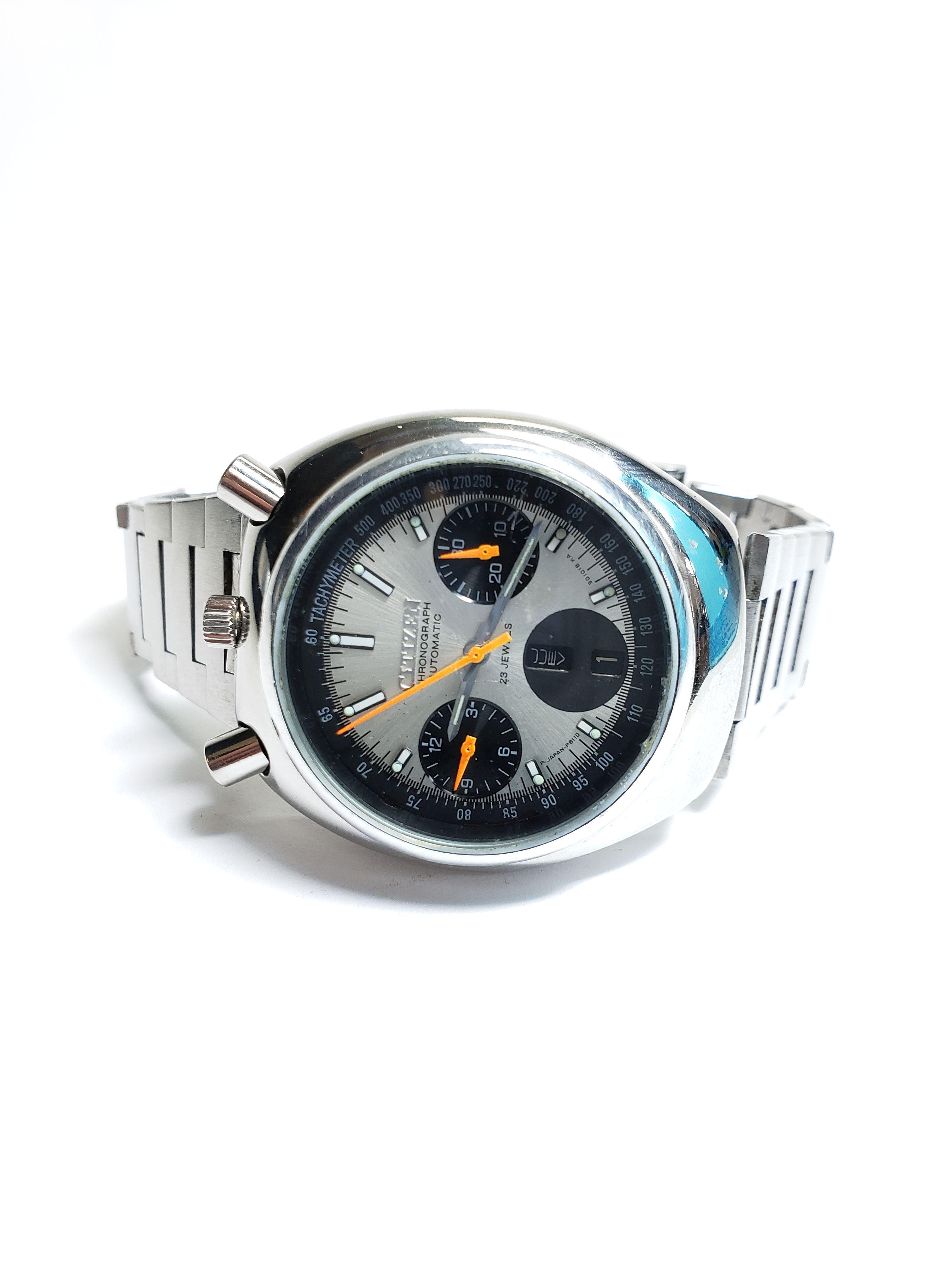Rare Vintage Citizen BULLHEAD Automatic St. Steel Chrono Watch