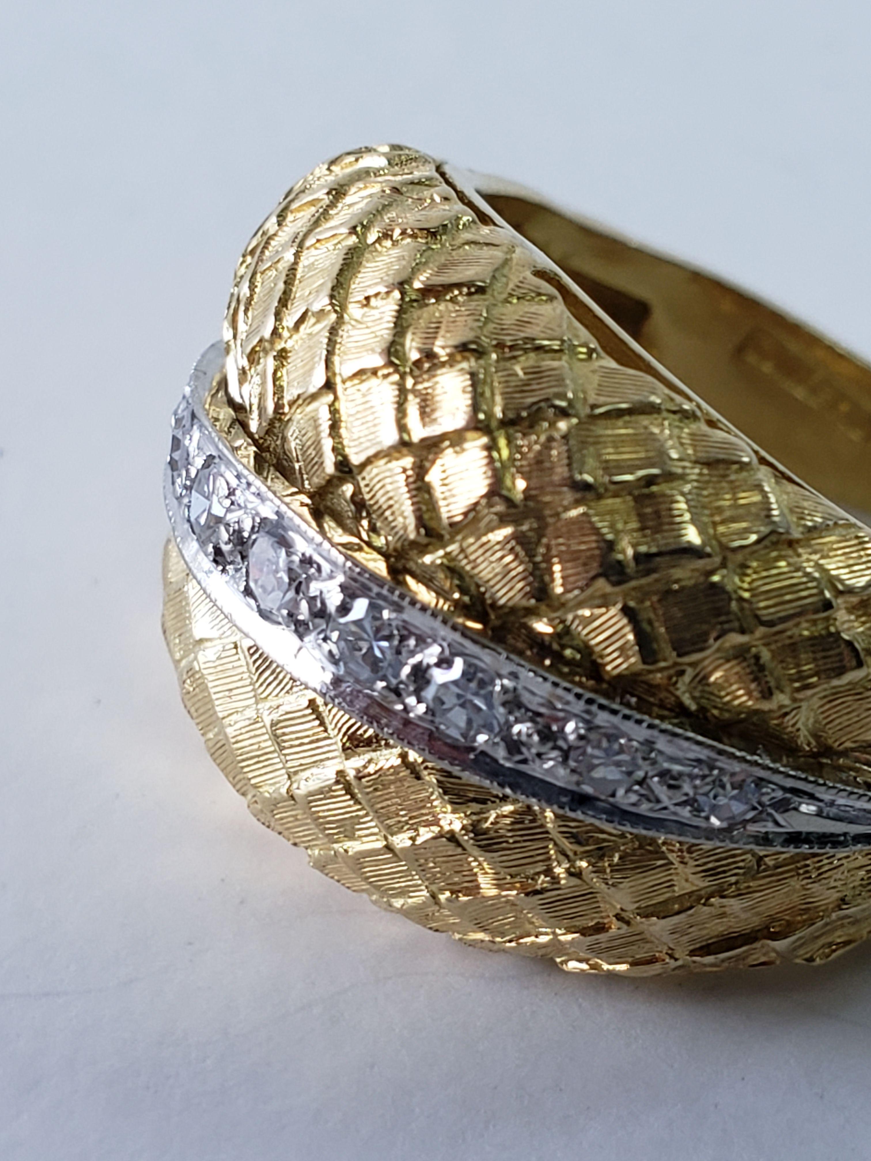 Womens Designer Corletto 18k Yellow Gold Diamond Weave Ring Size 5