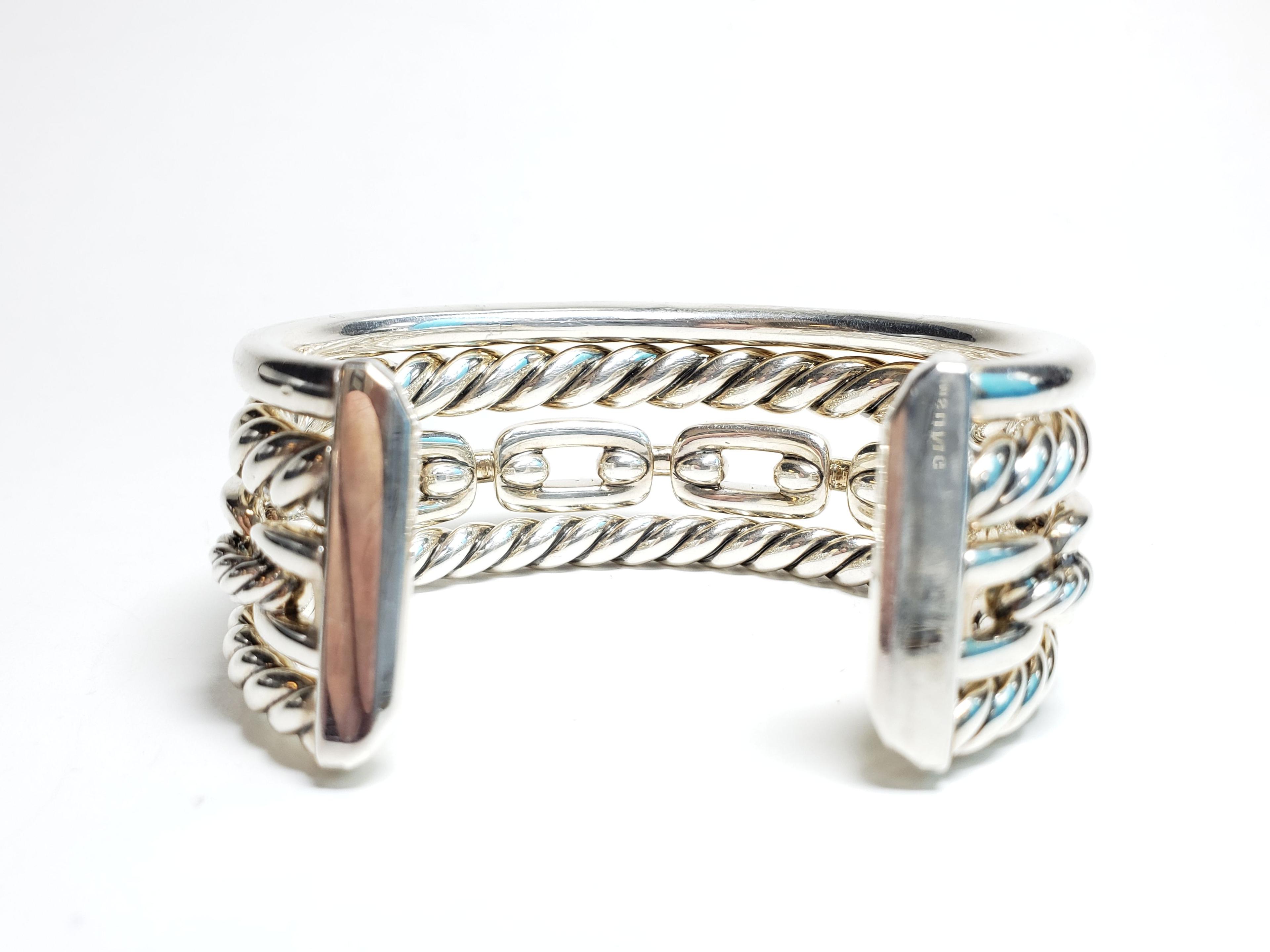 David Yurman 6" Wellesley Link Cuff Diamond Sterling Silver Bracelet