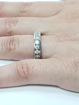 Womens 14k White Gold Half Moon Genuine Diamond Ring