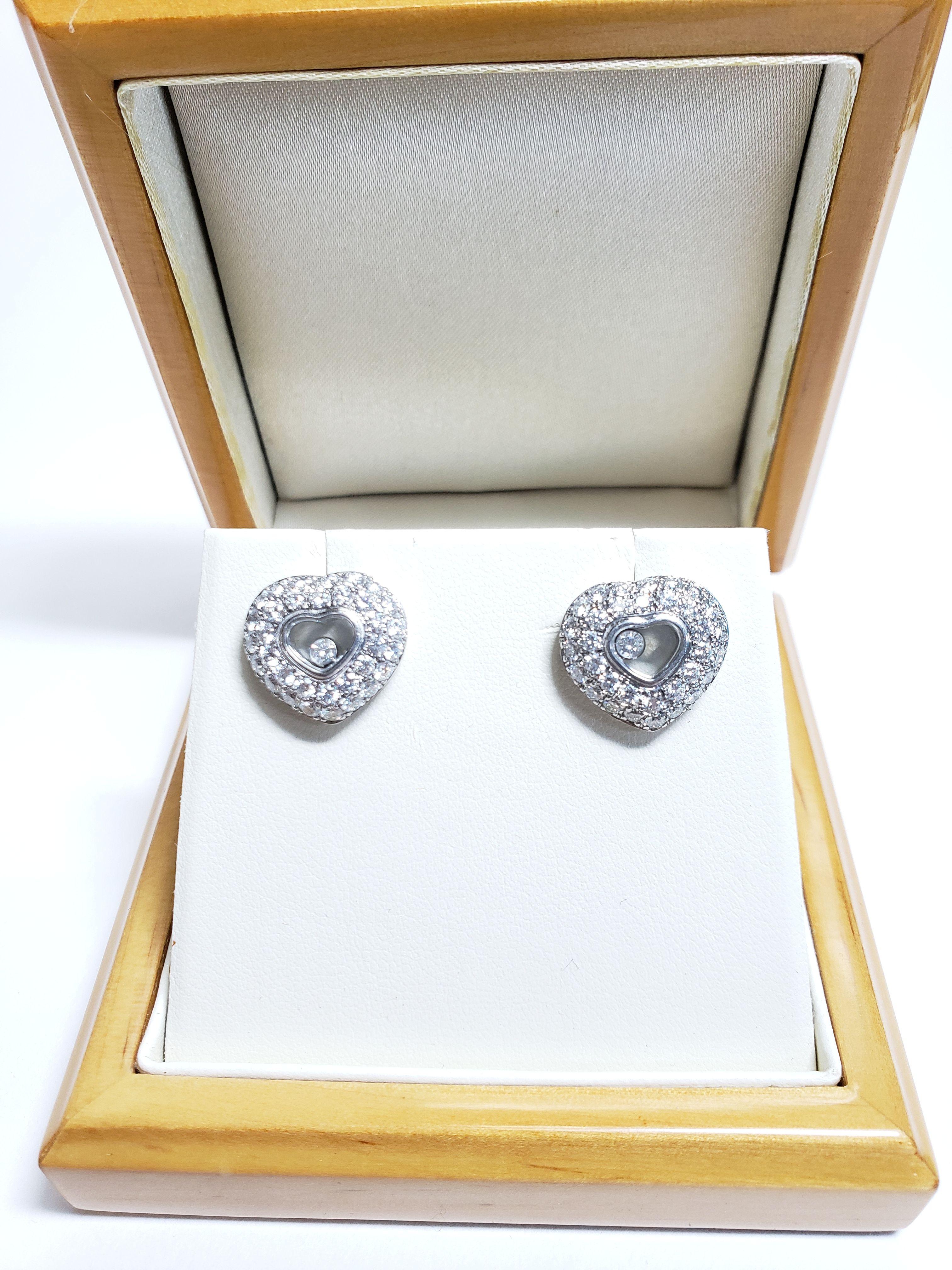 18K Gold Designer Womens Large Chopard Floating Diamond Heart Diamond Cluster Earrings