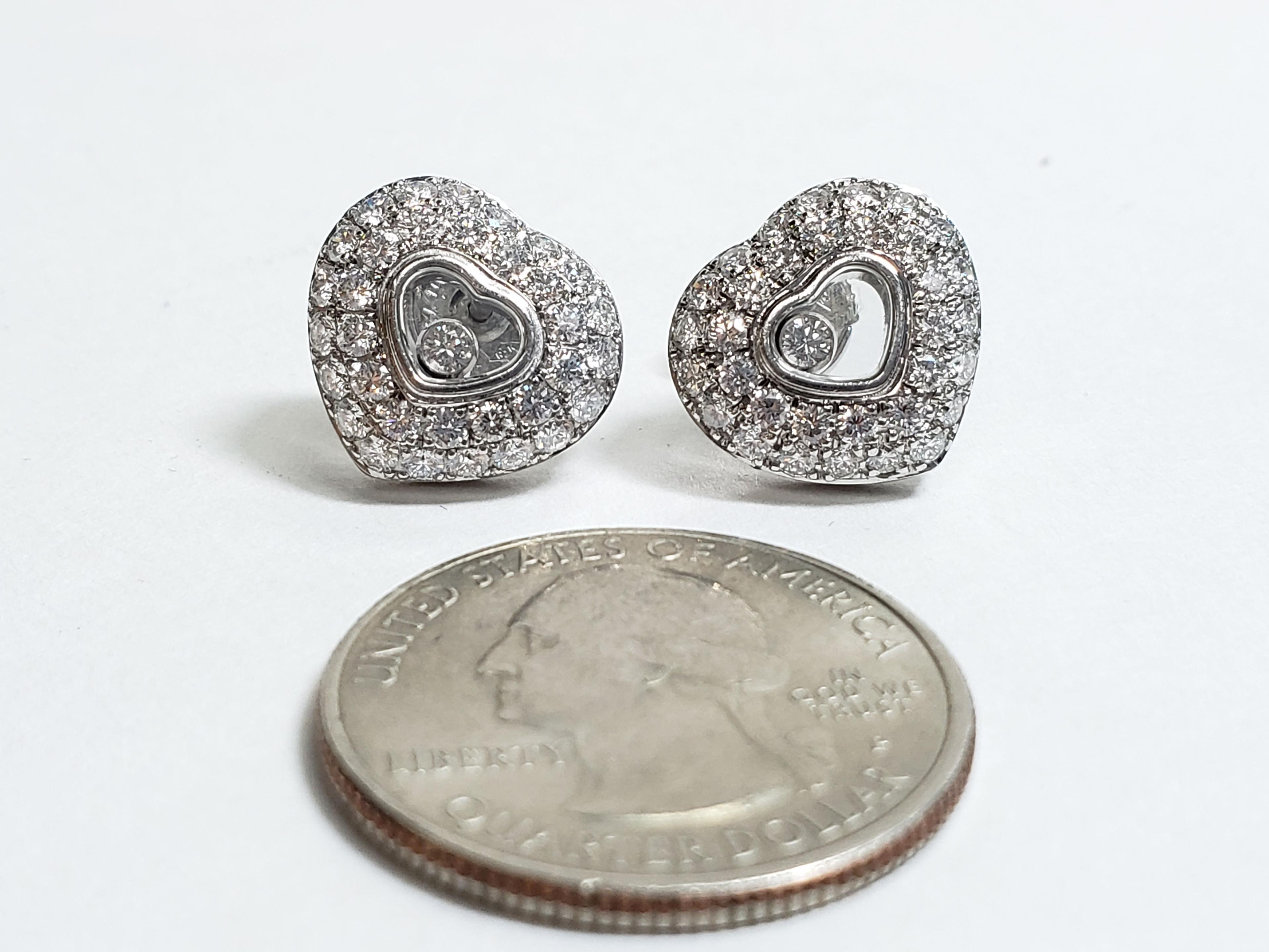 18K Gold Designer Womens Large Chopard Floating Diamond Heart Diamond Cluster Earrings