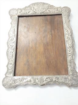 Rare Vintage Picture Frame 22" by 17" Wooden Stirling Stamped Silver / 900