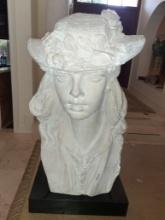 Bust of Lady wearing hat by Austin prods - 1979 - 20 inches tall - has been repaired
