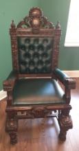 Leather and Wood Chair with Lion's feet