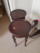 Vintage "Miling road" wooden round side tables 14 in Diameter and 23 in High