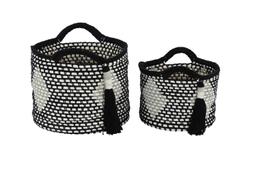 Zimlay Round Black And White Cotton Rope Set Of 2 Storage Baskets 98894