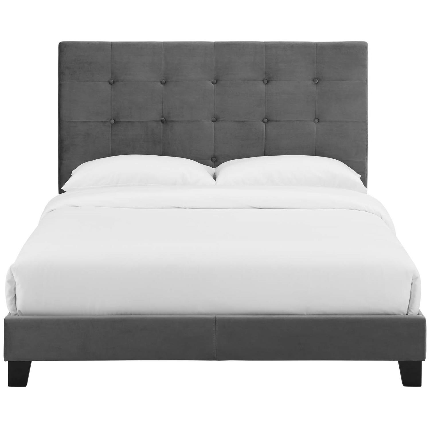 Modway Melanie Full Tufted Button Velvet Platform Bed With Gray MOD-5819-GRY