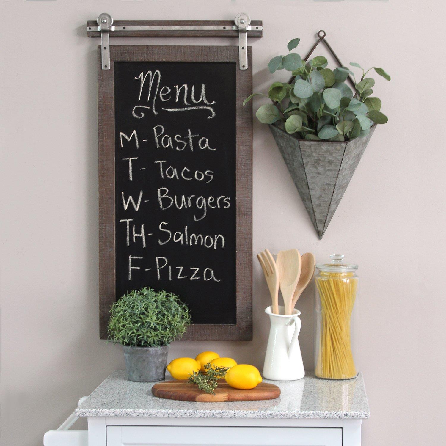 Stratton Home Farmhouse Metal And Mdf Chalkboard With Dark Natural Wood S15044