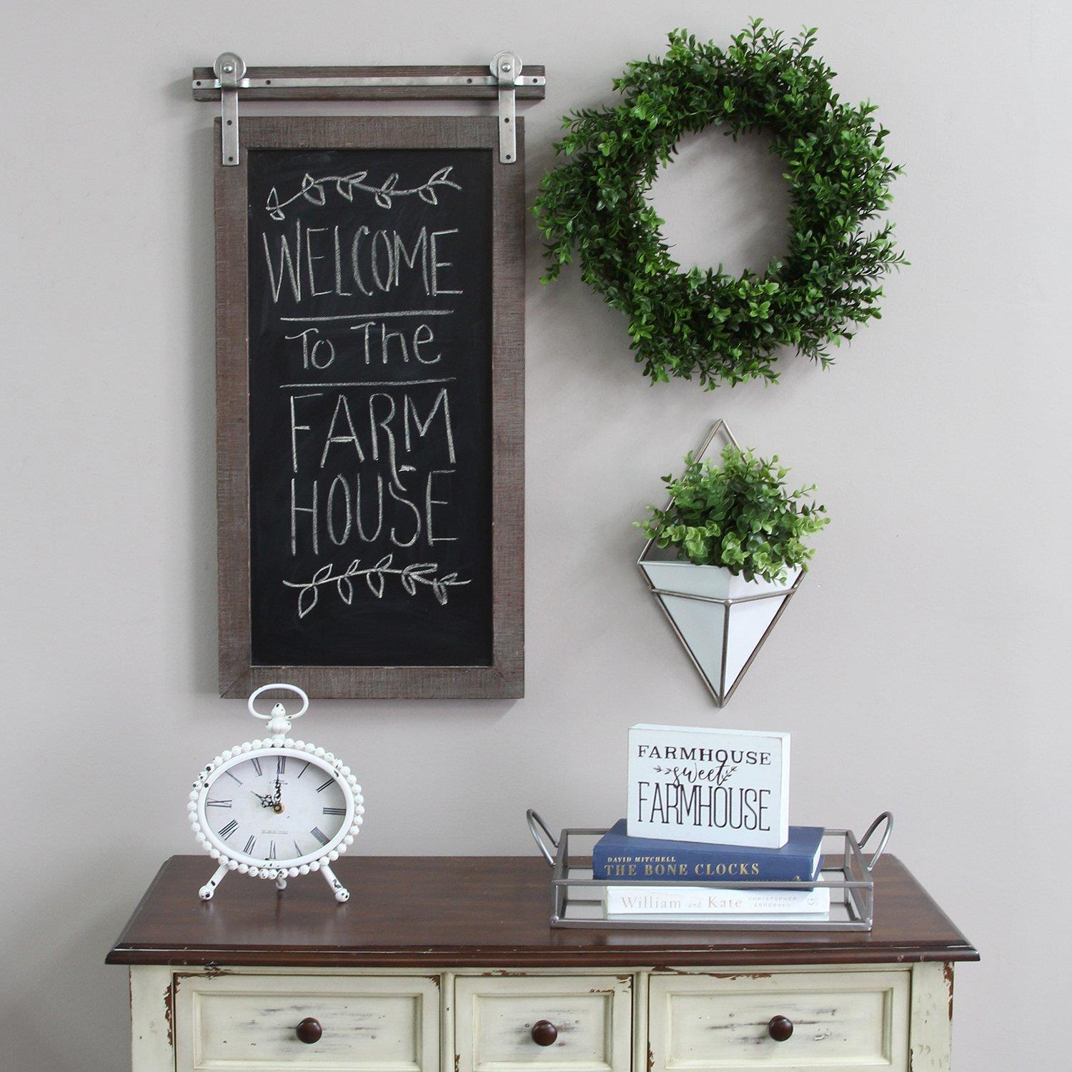 Stratton Home Farmhouse Metal And Mdf Chalkboard With Dark Natural Wood S15044