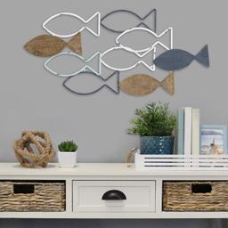 Stratton Home Decor Wood And Metal School Of Fish Wall Decor S23810