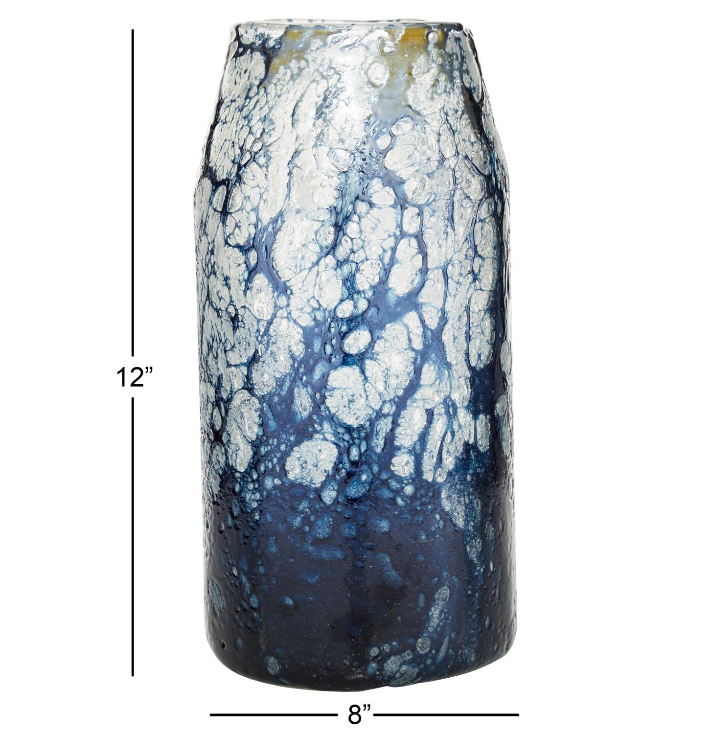 Zimlay Cylindrical Bubble Texture Blue Glass Vase 60403
