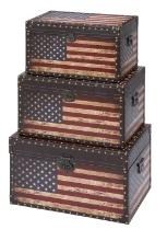 Old Fashioned Set of 3 Wood Trunks Black Red White Home Storage Decor 92364