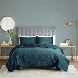 Madison Park Transitional Polyester Mink Solid Coverlet Set With Teal MP13-6355