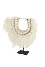 Zimlay White Shell Feather Tribal Necklace Display On Black Iron Stand 62819