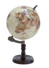 GwG Outlet Beige and Brown Map Wooden Globe with A World Map Print Accent 27941