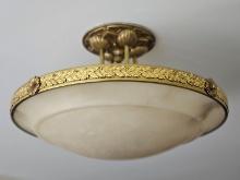 Alabaster Style and Gold Metal Light Fixture