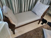 Leather Wood Bench with Pillows - Matches King Size Bed From Lot #65