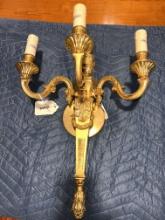Bronze and Gold 3 Arm Sconce, Lapis Lazul Metal Microfusion of Bronze & 24KT Gold