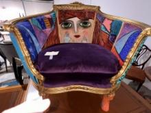 French Neoclasical Armchair in Gold Leaf Hand Painted by Italian Designer Vanessa Iacono -36"  x  39
