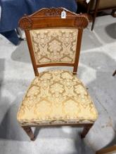 Chair with carved back and Damasque fabric