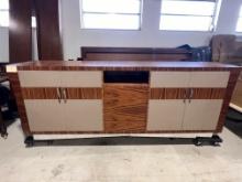 Credenza Made in Pallisander, Doors Uphotered im lether, Made in Italy by Medea,  21.5 " x 35.5."  x