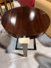Modern Dark Wood Side Table with Chrome Design Base