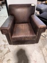 Distressed Leather with Nail Heads Club Chair in Mid Century Style -Made in Italy by Baxter - Estima