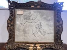 Two Cherubs Shooting Arrows - Sketch in Pencil - signed by Di Giovanni - 30.75 x 26 inches