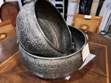 Hand Hammered Matching Metal Bowls - 14 and 18 inches in Diameter