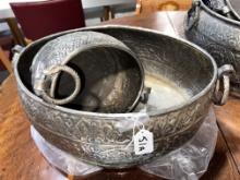 Hand Hammered Matching Metal Bowls - 18" and 10" in Diameter