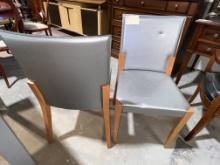 Contemporary Grey Leather and Wood Chairs,