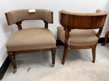 Wooden and Cloth Armchairs on Casters