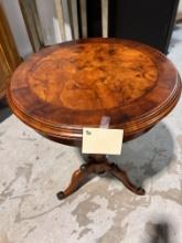 Beveled Bullnose Round Wood Side Table with Exquiste Marquetry - 22 D x 27 H in - Made in Italy
