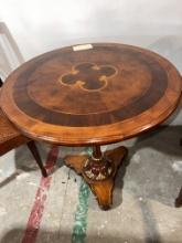 Round Side Table with Marquetry of 4 Leaf Clover - 28" D x 30" H