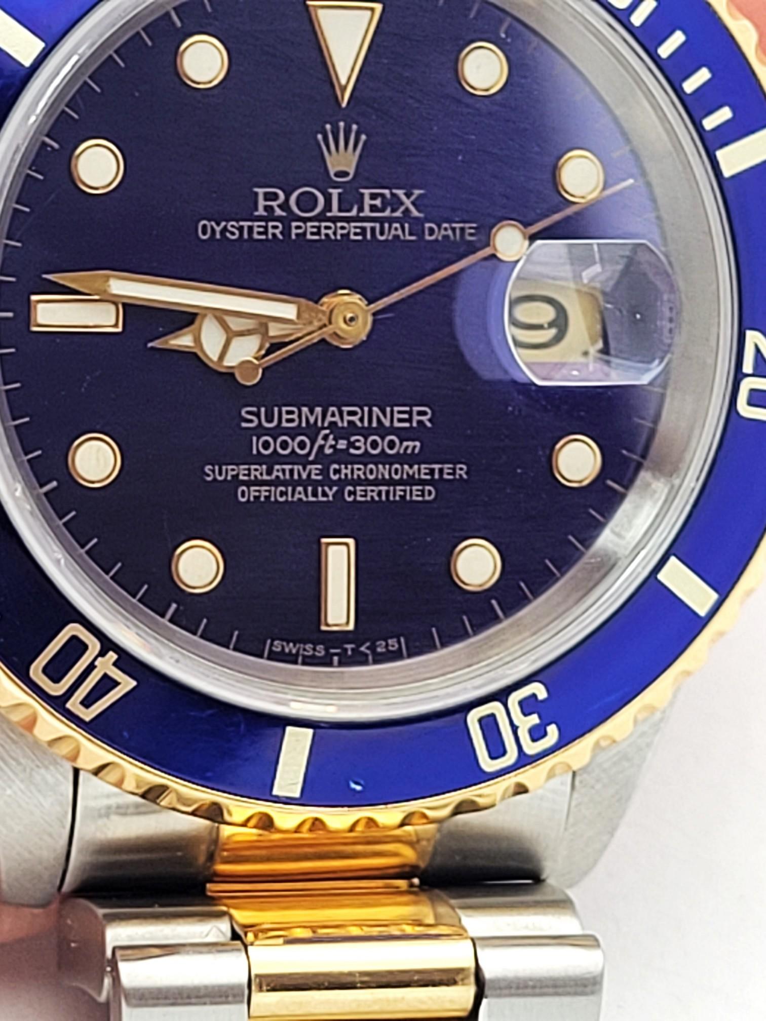 Mens ROLEX Two Tone Blue Face 18k & ST. Steel Submariner Watch