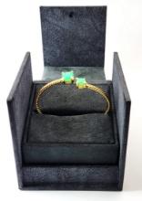 David Yurman 18k Yellow Gold Bangle Cuff Green Stone Bracelet