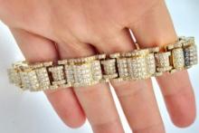 Mens Diamond 14k Yellow Gold Paved Diamond Bracelet